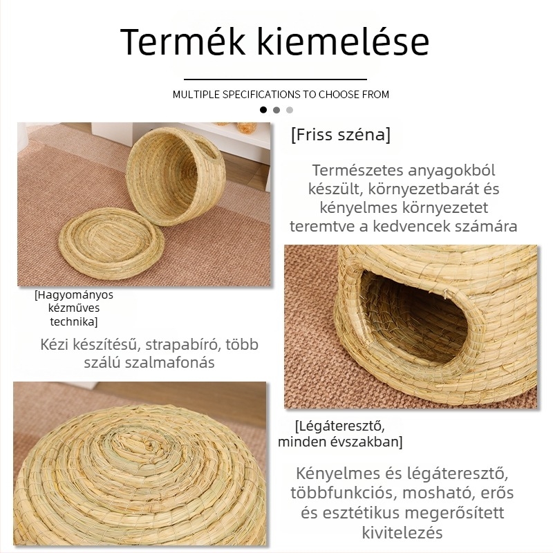Szalmaból készült kastély-stílusú odú háziállatoknak (nyúl, tengerimalac, hörcsög és mókus)