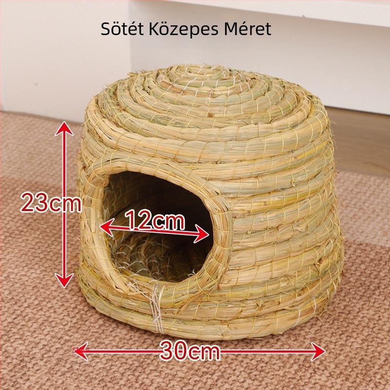 Szalmaból készült kastély-stílusú odú háziállatoknak (nyúl, tengerimalac, hörcsög és mókus)