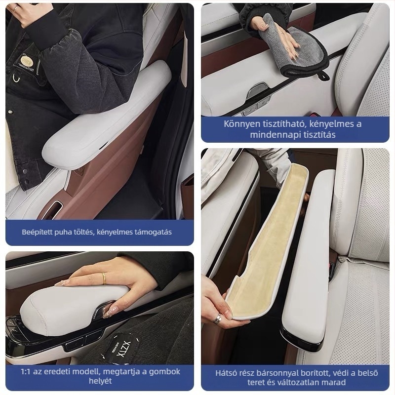 BYD-hez készült bőr kartámaszvédő huzat, középső/második üléshez, modell 111, tömeg 0,5 kg, szerelési támogatás