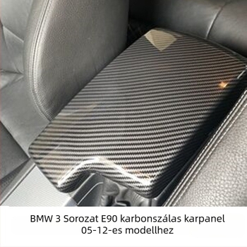 BMW E90/E92/E93 könyöktámaszfedél — karbon szövet mintázat, műanyag, súly 150 g, telepítési támogatás, licencelt magáncímke