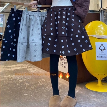 Virágos mintás puff szoknya, gyapjú szövet spandex-szel, 2025 téli