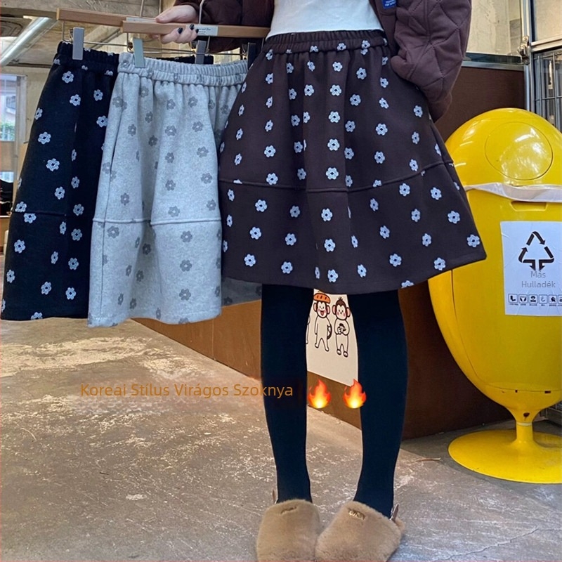Virágos mintás puff szoknya, gyapjú szövet spandex-szel, 2025 téli