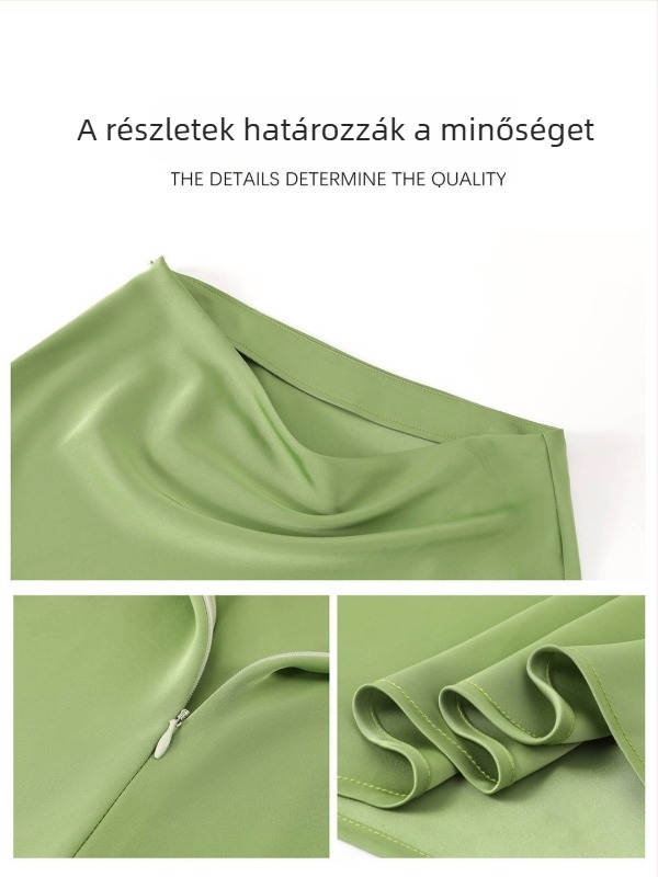 Szatén A-vonalú csípőszoknya poliészterből, nyár 2025