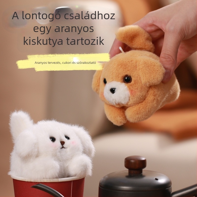 Lejier plüss kutyuska mozgó farokkal és hanggal, hátizsákmedál
