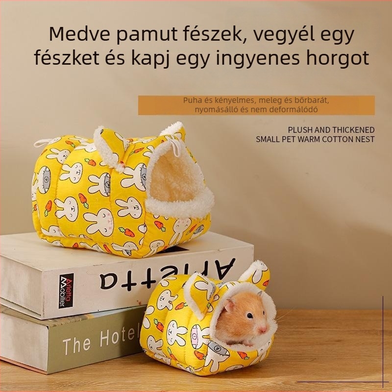 Arany hörcsög pamutfészek kisállatok számára — négy évszakos meleg fészek hörcsögöknek, nyulaknak, madaraknak és papagájoknak.
