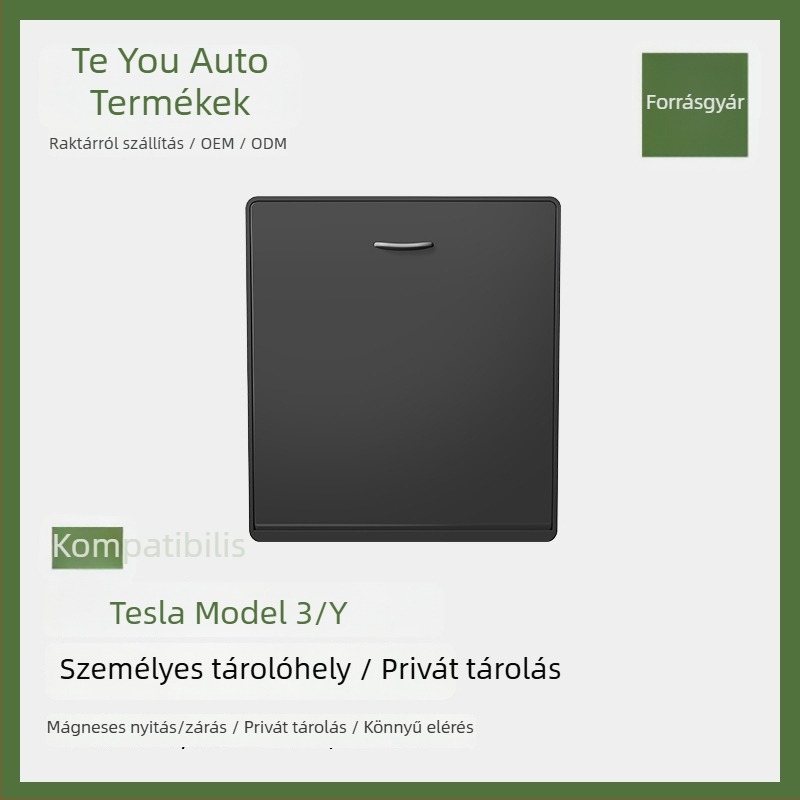 TEMAI Tesla Model 3/Y középkonzol mágneses tároló doboz – TM-21, műanyag, 147 g, öntapadós szerelés