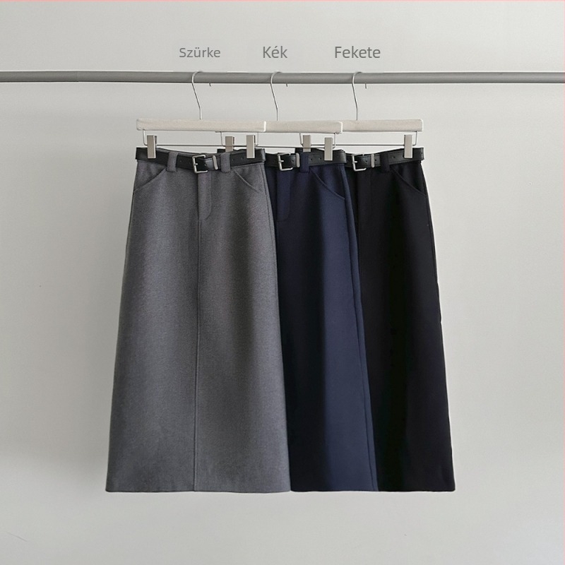 Hosszú szoknya japán-koreai laza stílusban, minimalist design, poliészter-viszkóz-spandex keverék, márka Et evertrue, téli szezon 2025
