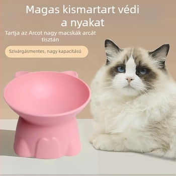 Plasztikus anyagú etető- és itatótál anti-tip, magas lábú nyakvédő dizájn macskáknak és kutyáknak