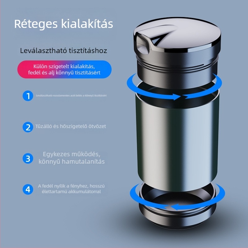 Autó belsejében használható hamutartó fedéllel és LED világítással, alumíniumötvözet, modell CZ-YHG, 180 g, az autó belső teréhez