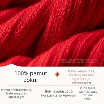 100% pamut gyerek zokni, piros, A ló éve, uniszex, ünnepi újév, középmagas zokni, ajándékdoboz