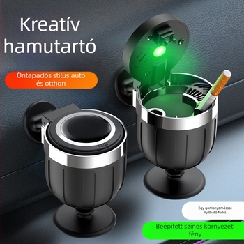 Autókonzol-hamutartó, Juteng, Wine Glass Ashtray modell, műanyag, autóra és otthonra, ragasztócsíkos világítással, csiszolt felülettel