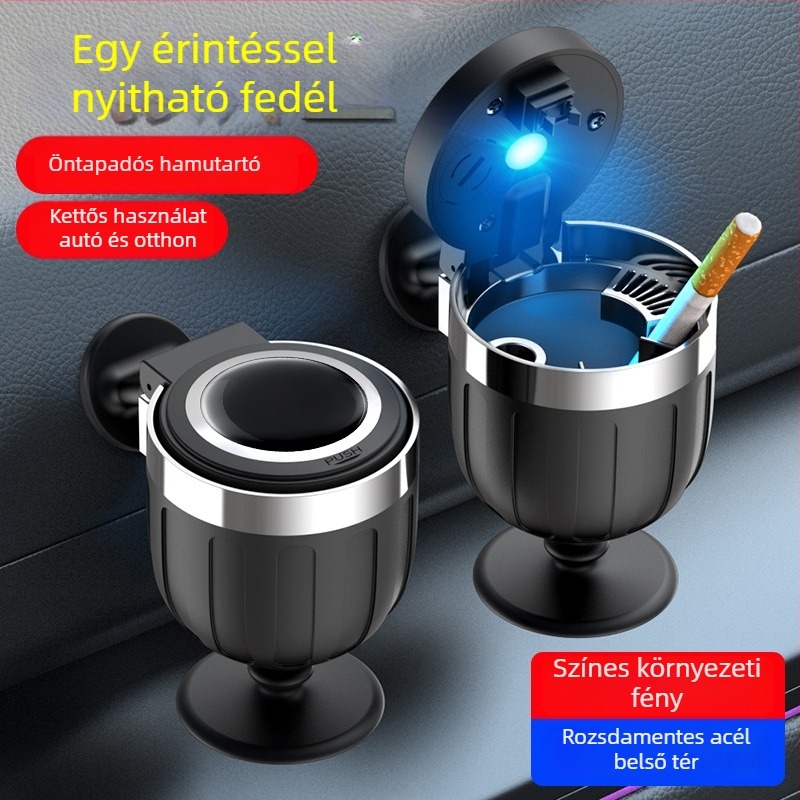 Autókonzol-hamutartó, Juteng, Wine Glass Ashtray modell, műanyag, autóra és otthonra, ragasztócsíkos világítással, csiszolt felülettel