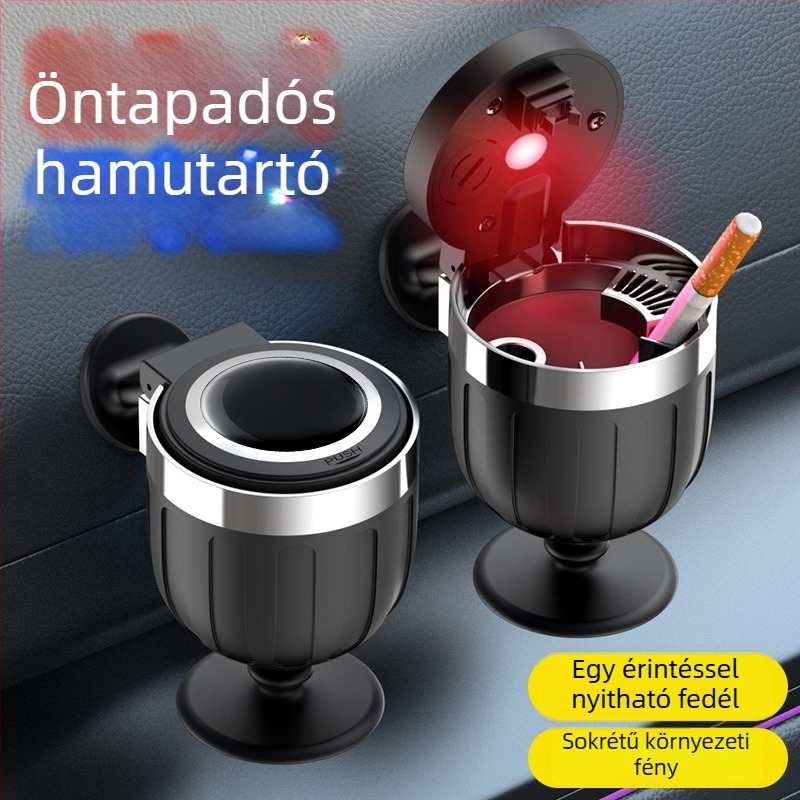Autókonzol-hamutartó, Juteng, Wine Glass Ashtray modell, műanyag, autóra és otthonra, ragasztócsíkos világítással, csiszolt felülettel