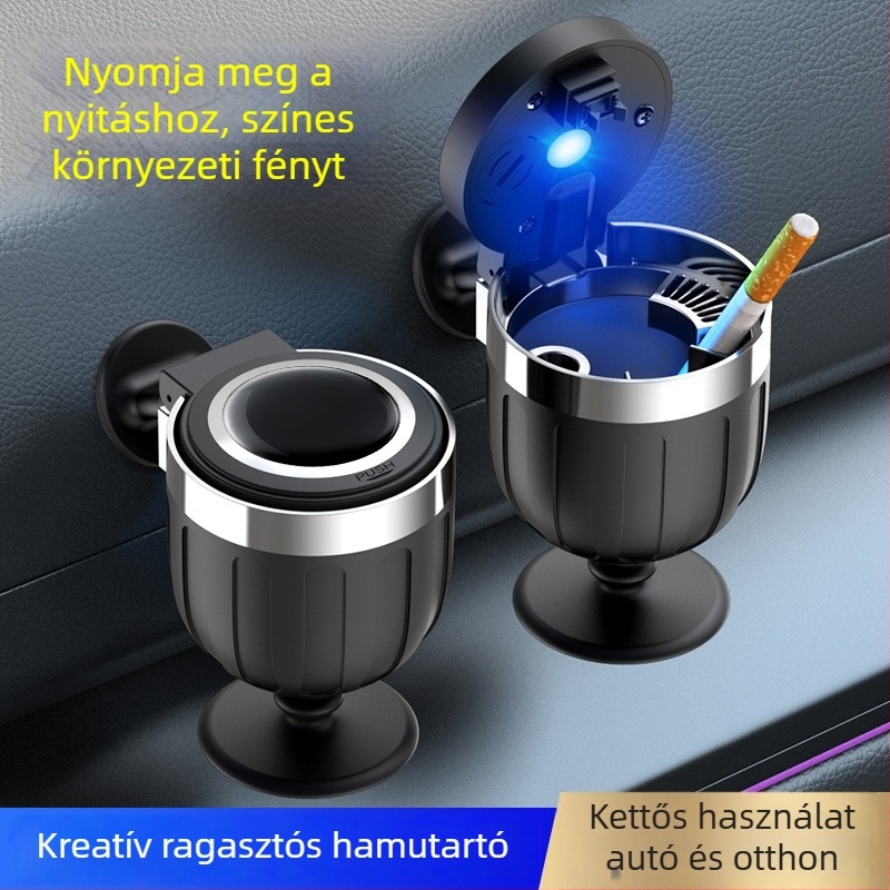 Autókonzol-hamutartó, Juteng, Wine Glass Ashtray modell, műanyag, autóra és otthonra, ragasztócsíkos világítással, csiszolt felülettel