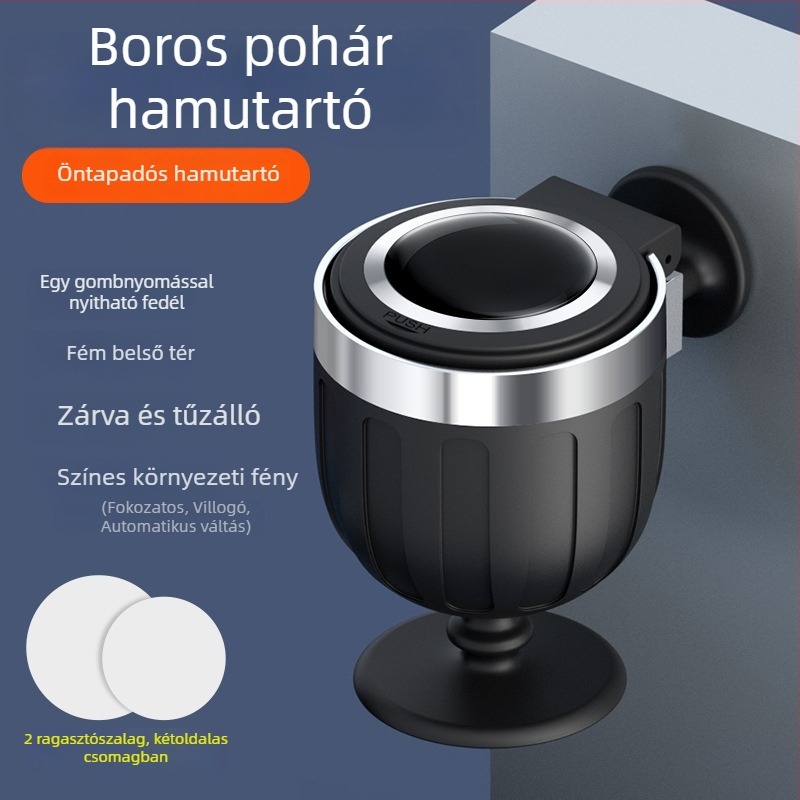 Autókonzol-hamutartó, Juteng, Wine Glass Ashtray modell, műanyag, autóra és otthonra, ragasztócsíkos világítással, csiszolt felülettel