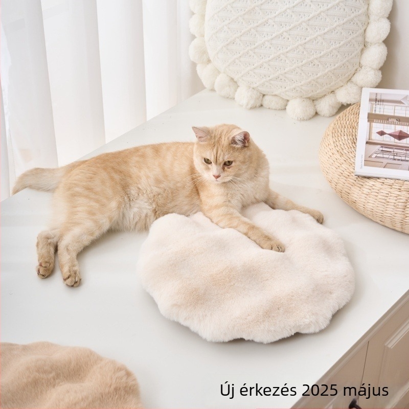 Nyuszi szőrme plüss macska odú, kör alakú alvópárna, őszi–téli használatra