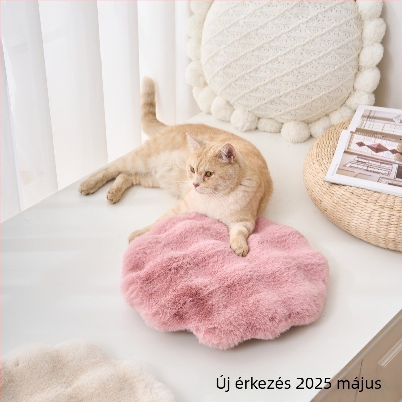 Nyuszi szőrme plüss macska odú, kör alakú alvópárna, őszi–téli használatra