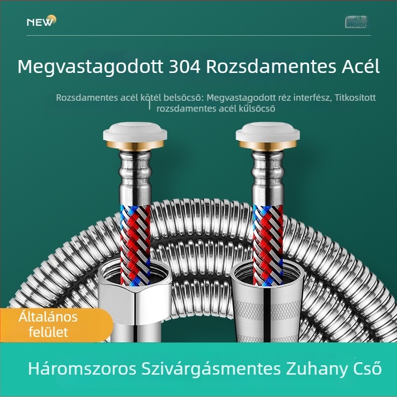 Rozsdamentes acél zuhanycső és csatlakozók, modell BNL-JM-GS1, nominális nyomás 0.03, működési hőmérséklet 0–75°C, csavaros telepítés