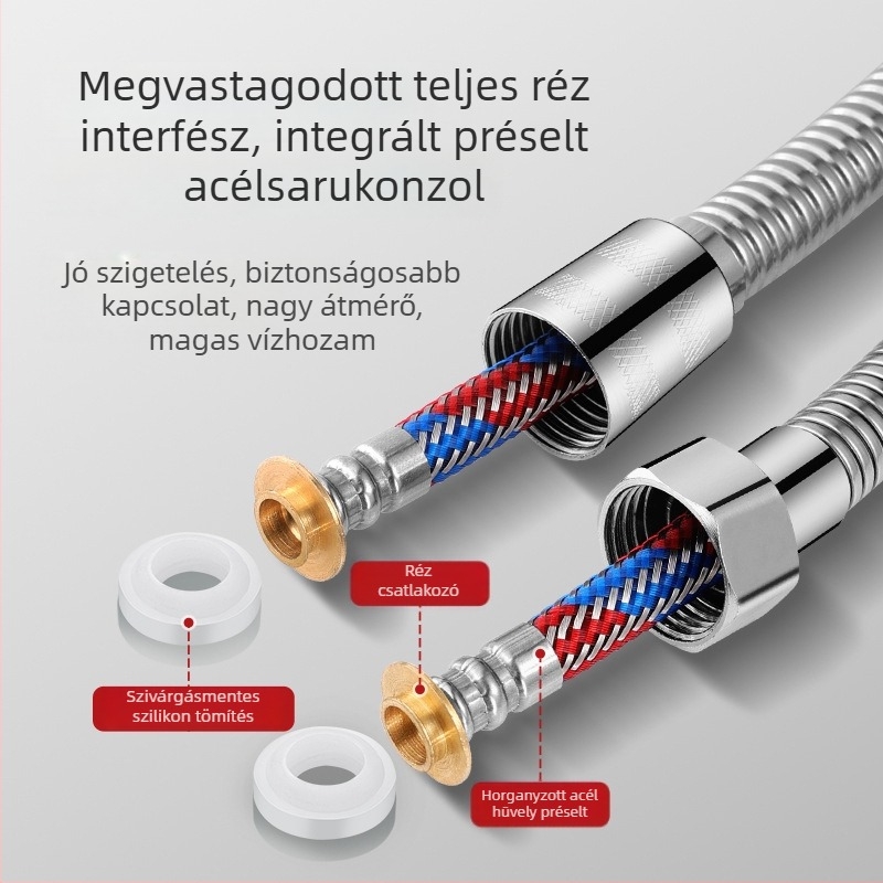 Rozsdamentes acél zuhanycső és csatlakozók, modell BNL-JM-GS1, nominális nyomás 0.03, működési hőmérséklet 0–75°C, csavaros telepítés