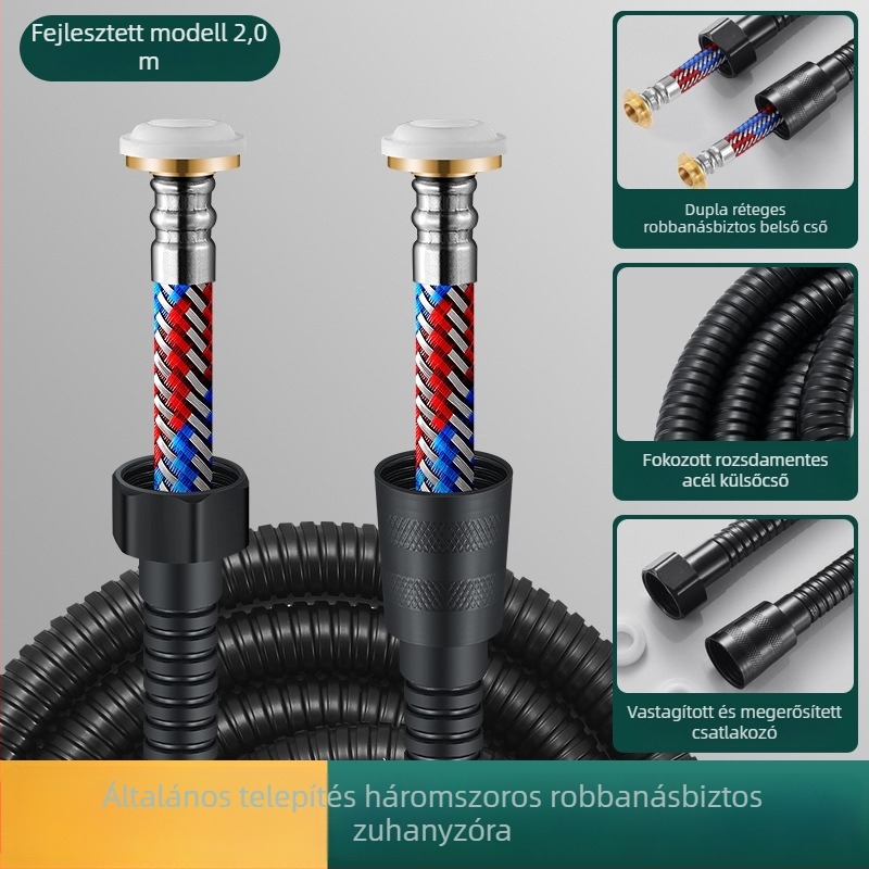 Rozsdamentes acél zuhanycső és csatlakozók, modell BNL-JM-GS1, nominális nyomás 0.03, működési hőmérséklet 0–75°C, csavaros telepítés
