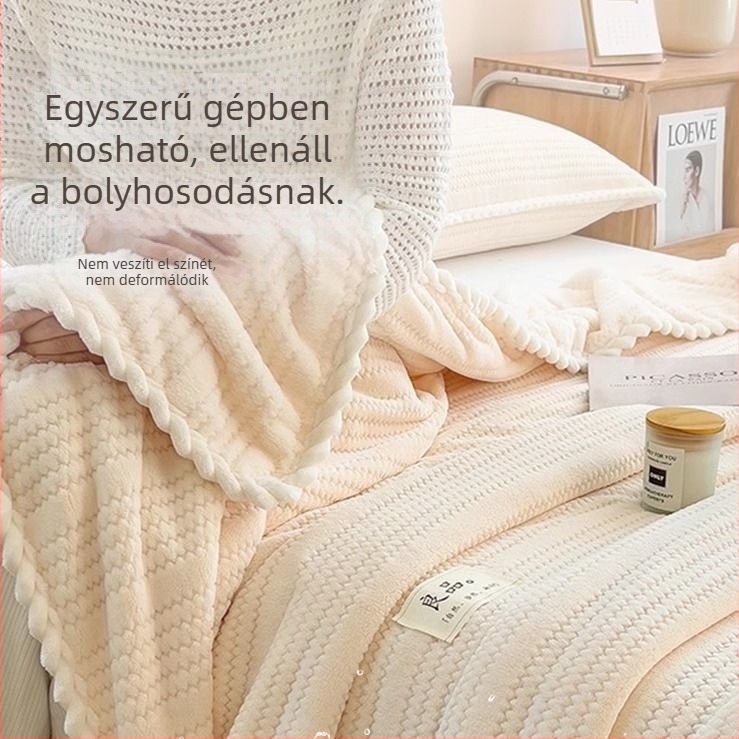 Báránygyapjú korallos plüss pléd, dupla réteg, 800–1000 g, téli használatra