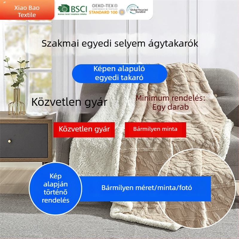 Egyedi korallos plüss takaró — kétoldalas, téli használatra, poliészter, geometriai mintázat