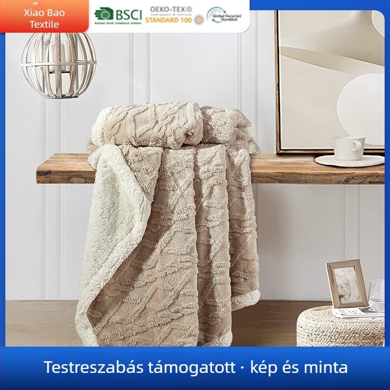 Egyedi korallos plüss takaró — kétoldalas, téli használatra, poliészter, geometriai mintázat