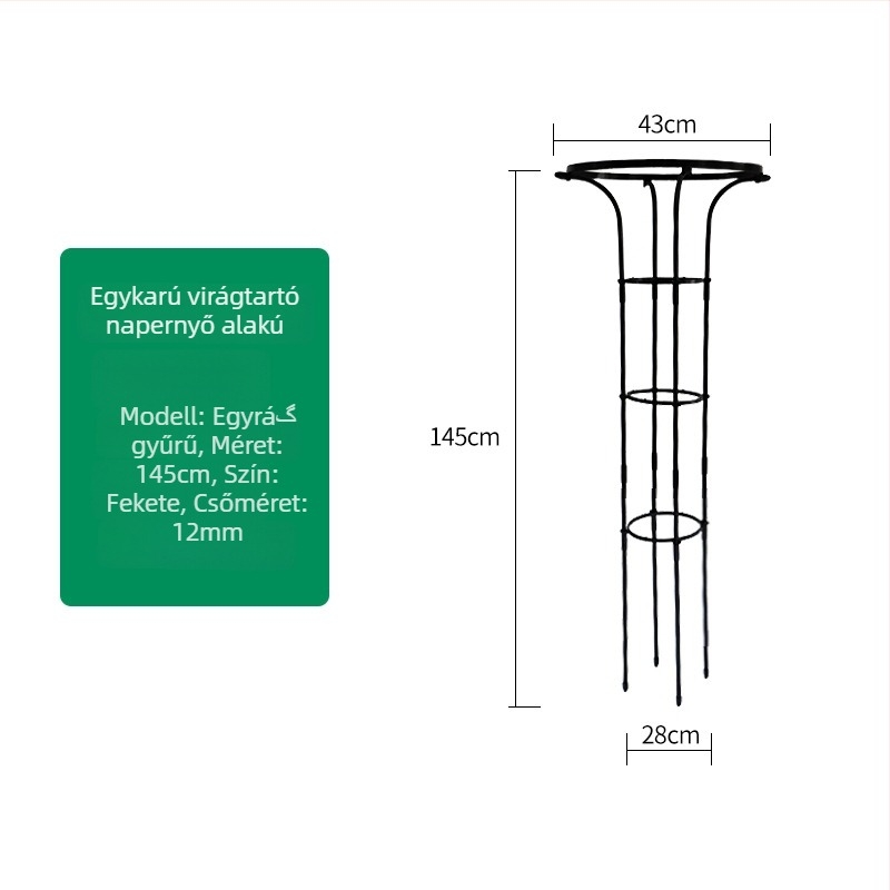Esernyő alakú virágtartó kapacitás rózsák és futó növények számára, galvanizált acélcső műanyag bevonattal, kültéri használatra