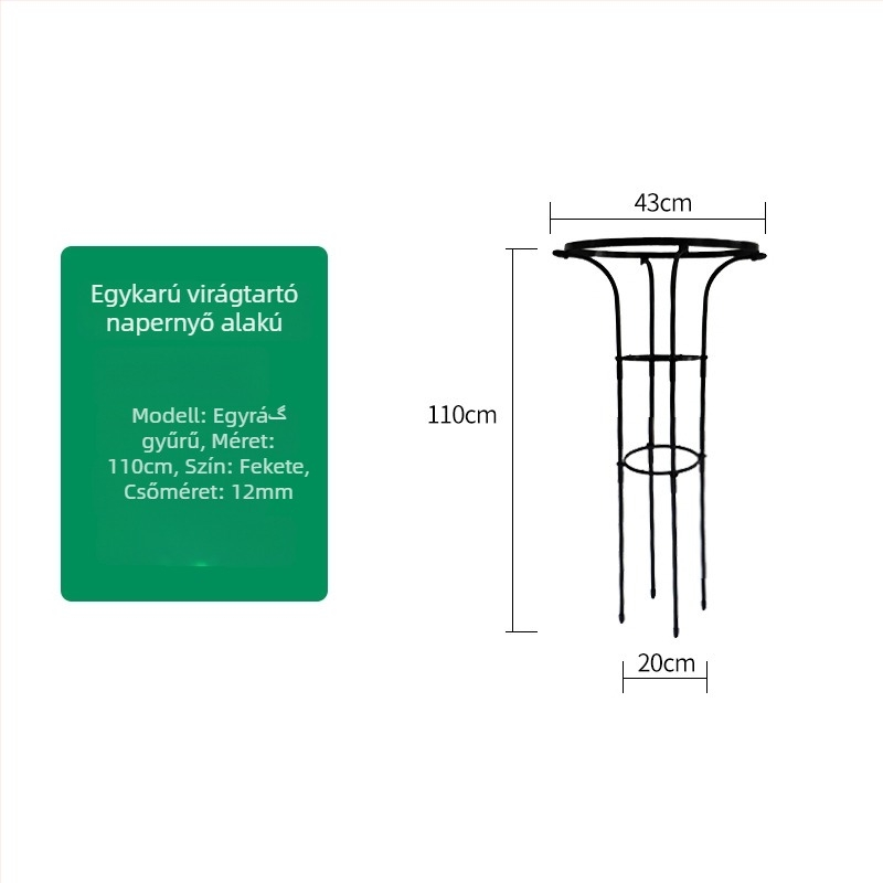 Esernyő alakú virágtartó kapacitás rózsák és futó növények számára, galvanizált acélcső műanyag bevonattal, kültéri használatra