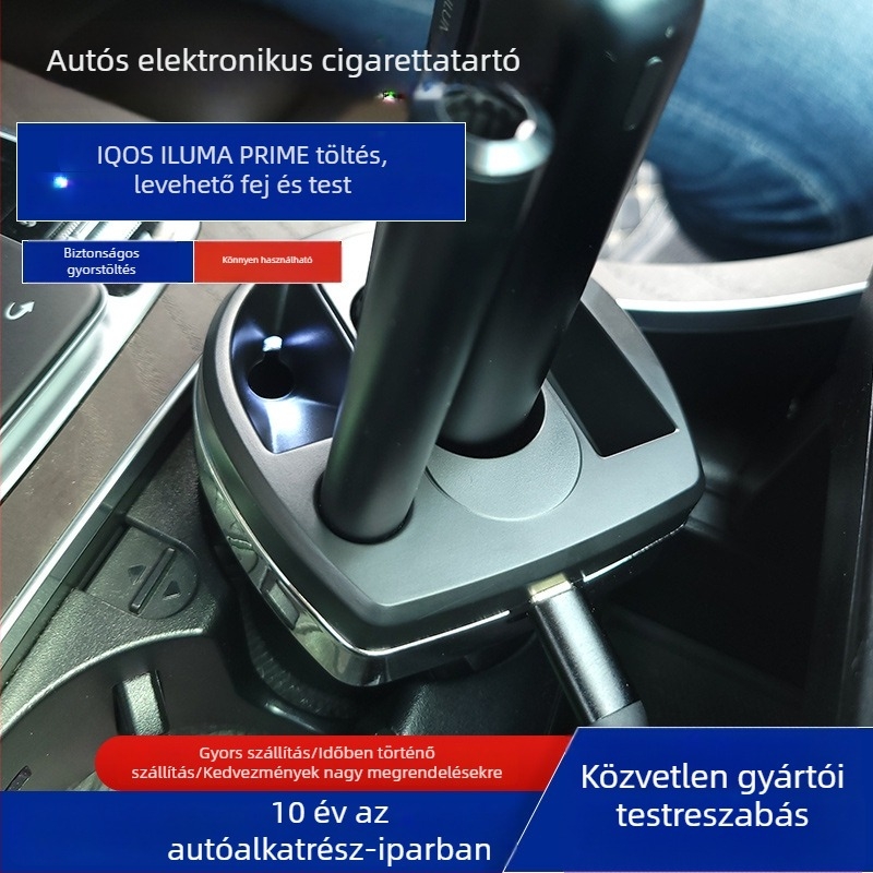 Autóba illő elektromos cigaretta hamutartó, IQO3.0 kompatibilis, töltés és tárolás