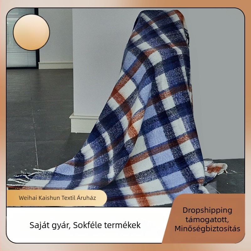 Gyapjú-kasmír pléd, prémium minőség, skandináv stílus, 800–999 g, tavasz–ősz