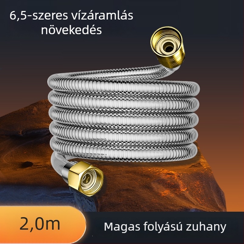 Zuhanyfejcső vastag belső átmérőjű áramlású, réz + rozsdamentes acél + gumi, modell Dll, 4 csavaros csatlakozás, Bathing Mingding márka, modern minimalista stílus