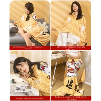 Testreszabható flanel pléd karikatúra mintával, 200 g, kevert szál, őszi-téli