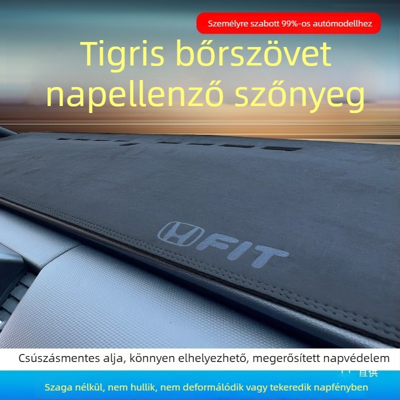 Velúr anyagú műszerfal párna napvédő és hőszigetelő funkcióval, középkonzolhoz illeszkedő