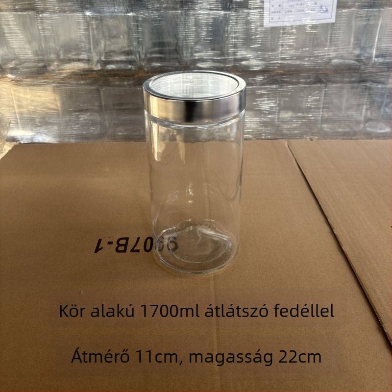 Négyzet alakú üvegtároló zárható fedéllel tea és száraz áruk számára — eredet Shandong; stílus modern egyszerűség