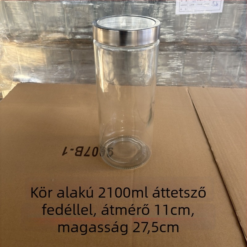 Négyzet alakú üvegtároló zárható fedéllel tea és száraz áruk számára — eredet Shandong; stílus modern egyszerűség