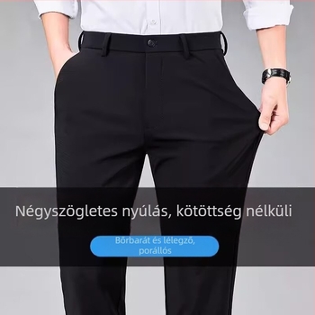 Férfi egyenes szabású nadrág, üzleti formális, poliészter keverék, tavasz 2025