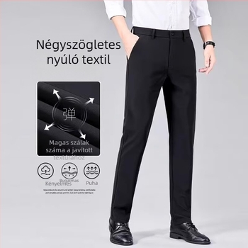 Férfi egyenes szabású nadrág, üzleti formális, poliészter keverék, tavasz 2025