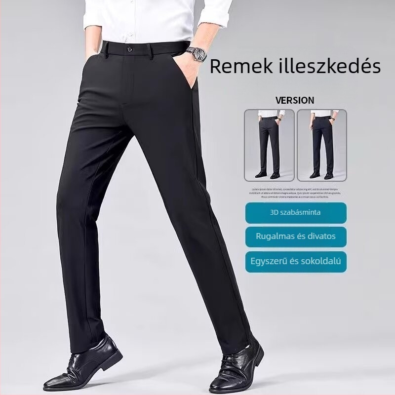 Férfi egyenes szabású nadrág, üzleti formális, poliészter keverék, tavasz 2025