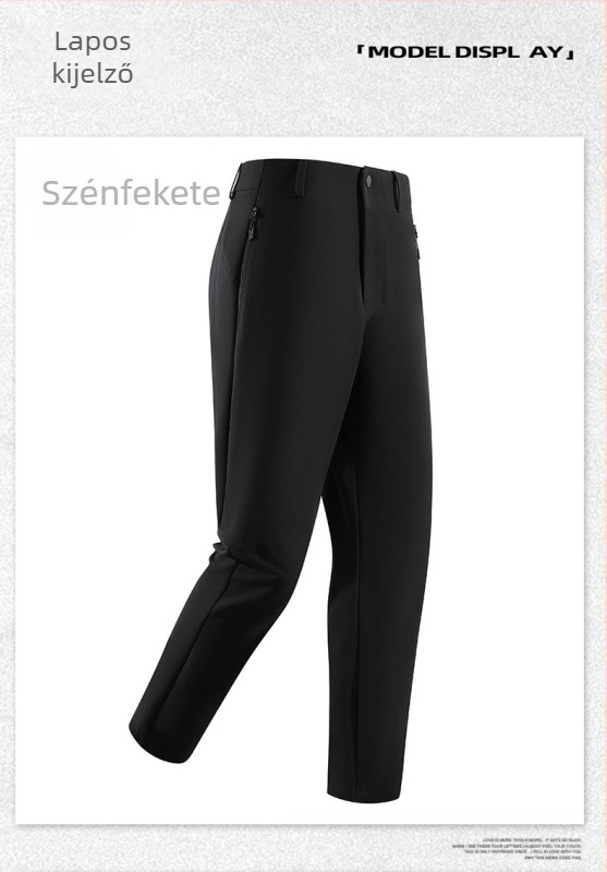 Férfi téli nylon/spandex egyenes szabású casual nadrág, vízálló és szélálló, övvel, cipzárral, több zsebbel