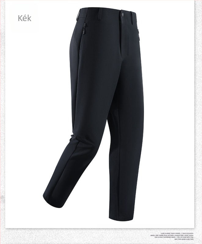 Férfi téli nylon/spandex egyenes szabású casual nadrág, vízálló és szélálló, övvel, cipzárral, több zsebbel