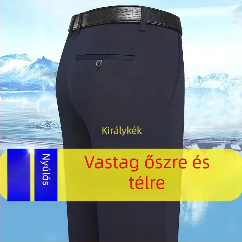 Férfi vastag, egyenes szabású nadrág, magas derék, üzleti casual viselet