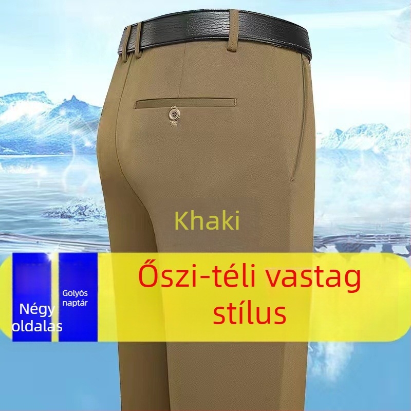 Férfi vastag, egyenes szabású nadrág, magas derék, üzleti casual viselet