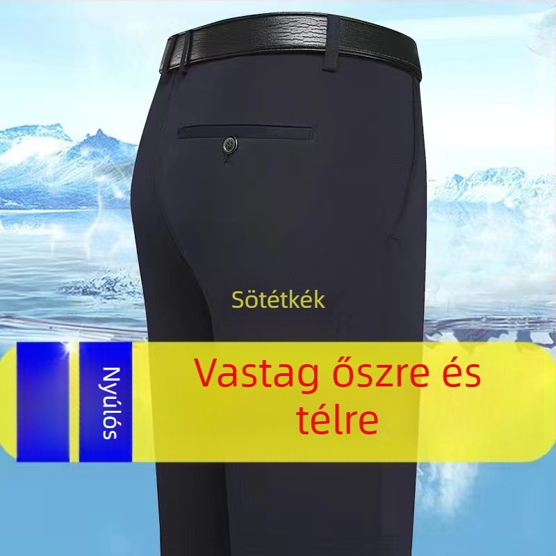Férfi vastag, egyenes szabású nadrág, magas derék, üzleti casual viselet