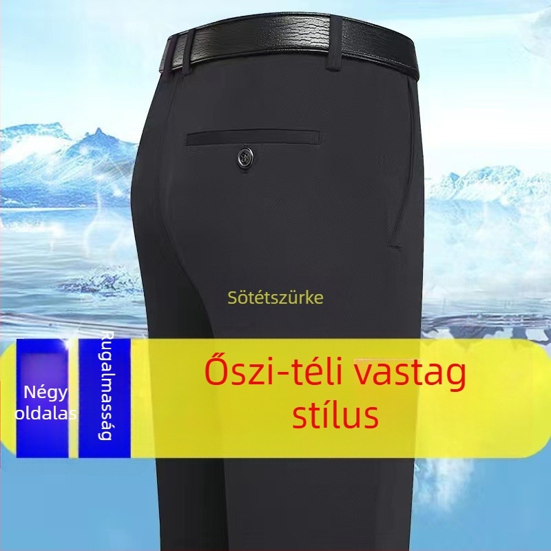 Férfi vastag, egyenes szabású nadrág, magas derék, üzleti casual viselet