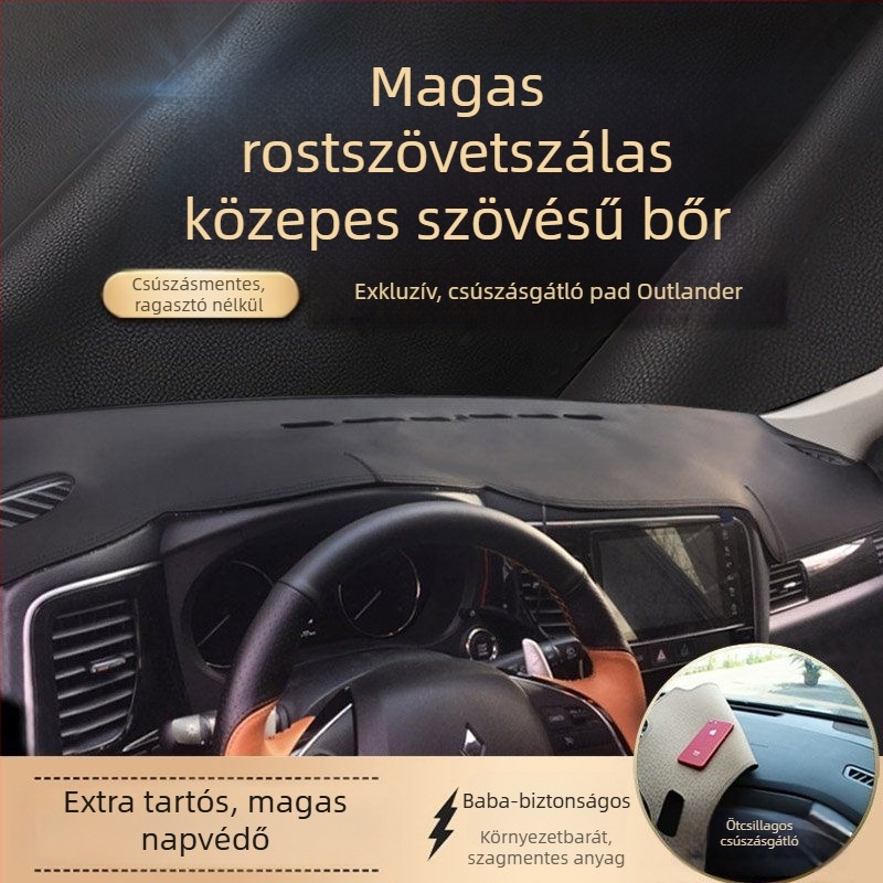 Bőr műszerfal anti-glare védőmat Mitsubishi Outlander, Eclipse Cross és ASX modellhez; kopásálló központi konzol napvédő takaró