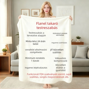Személyre szabható flanel takaró irodai kanapéhoz – rajzfilm minta, poliészter, 900 g, egész évben használható