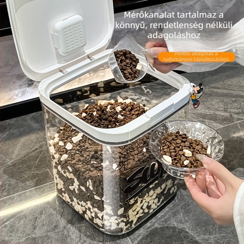 Macska- és kutyaeledel tároló vákuumzáras fedéllel