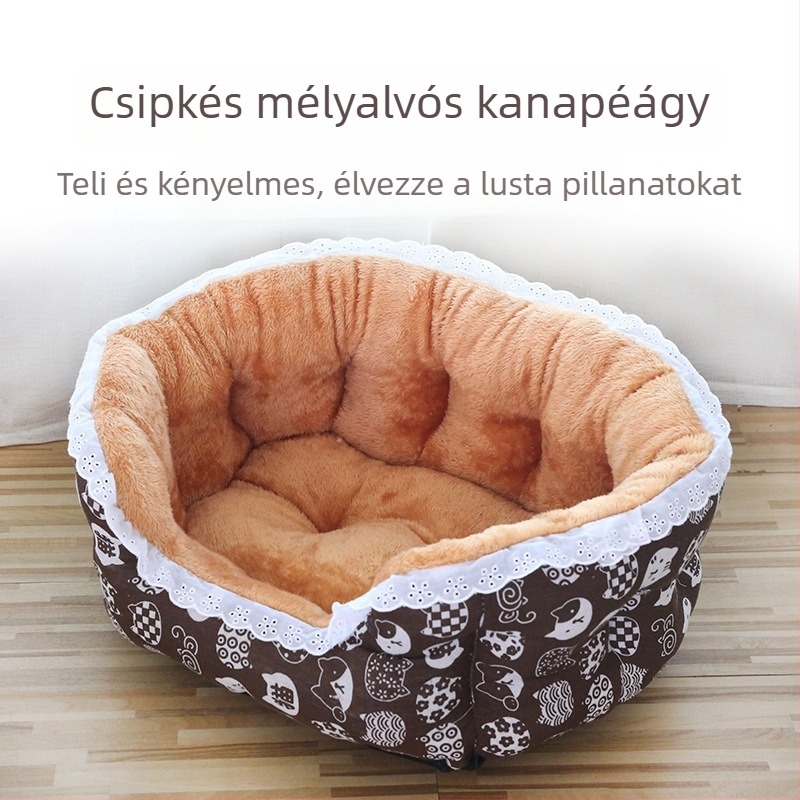 Felfelé emelt, szélvédett állatágy kutyáknak és macskáknak, meleg, nagy csipkés macskafészek