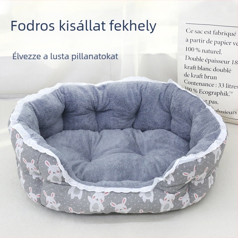 Felfelé emelt, szélvédett állatágy kutyáknak és macskáknak, meleg, nagy csipkés macskafészek